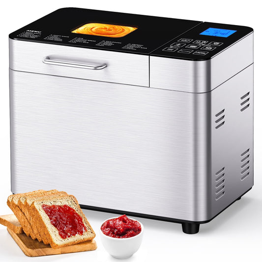 TINANA 25-in-1 Stainless Steel Bread Maker Machine, 2 LB Wheat Bread Making Machine with Recipes, Dough & Bread Machine with 15 H Timer & 1 H Keep Warm