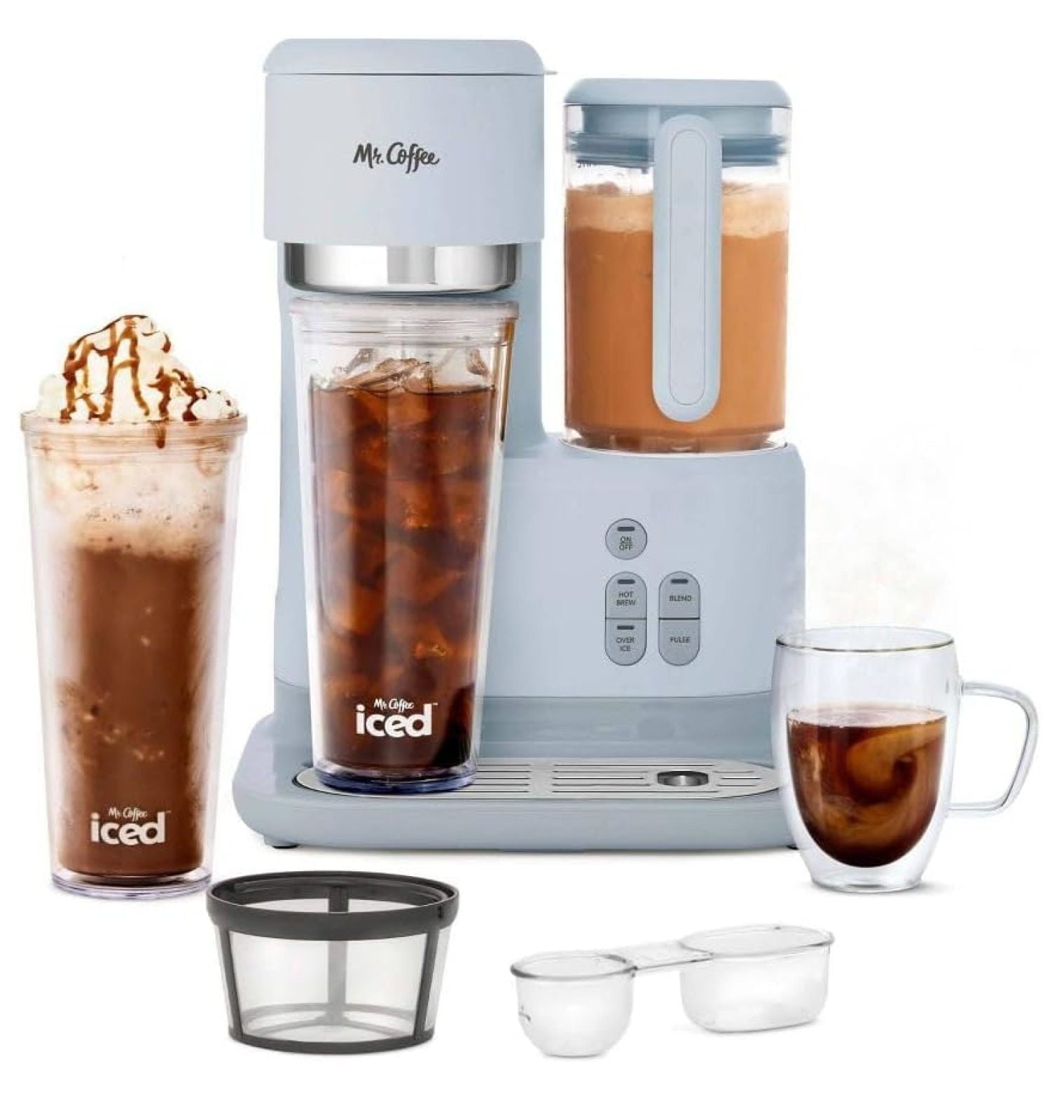 3-in-1 Single-Serve Frappe, Iced & Hot Coffee Maker & Blender w/Reusable Filter, , Recipe Book, 2 , Lids and Straws (Gray)