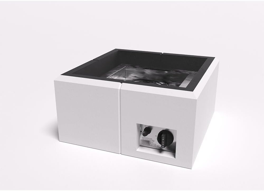 18 Inch Square Outdoor Propane Fire Pit Table, CSA Certified 50,000 BTU Concrete Patio Heater with Stainless Steel Burner Glass Dead & Windshield for Backyard, Garden, Deck