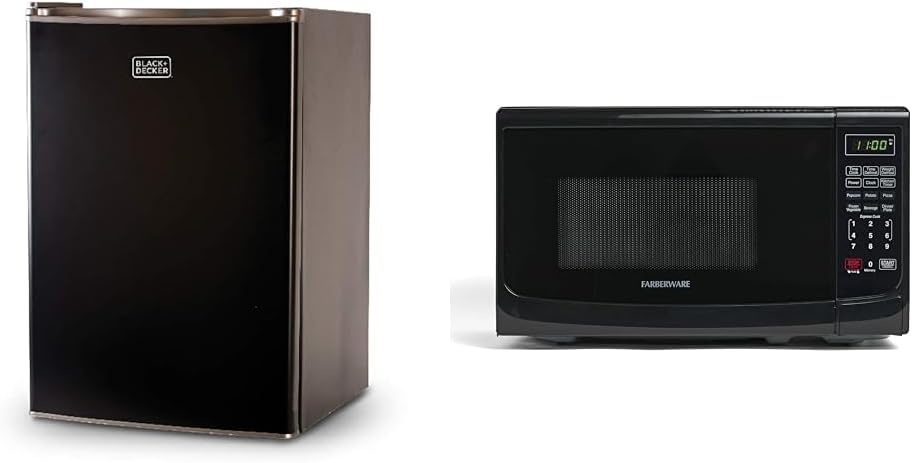 BLACK+DECKER 2.5 Cu Ft Mini Fridge Bundle with 0.7 Cu Ft Farberware Countertop Microwave