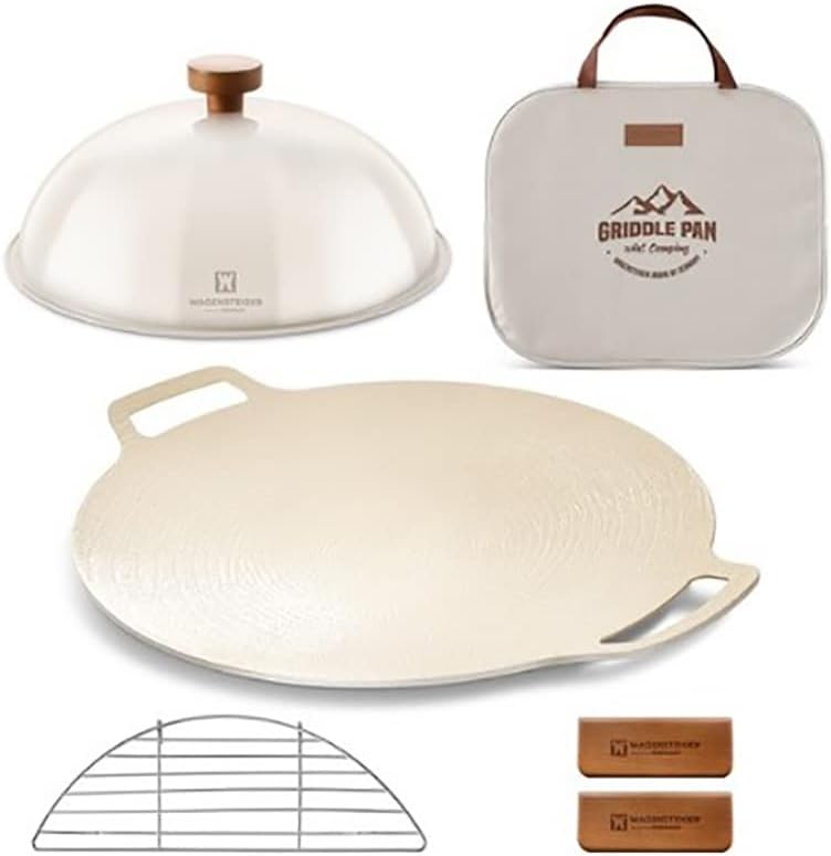 Nonstick Griddle Grill Pan, Reversible Grill & Griddle Pan, Two Burner Cast Aluminum Griddle, Portable for Indoor Stovetop or Outdoor Camping BBQ, with Tools 5p Set ivory