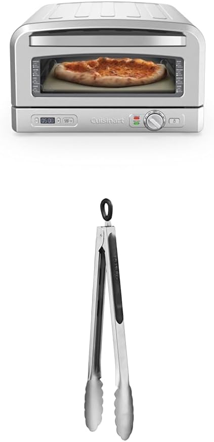 Bundle of Cuisinart Indoor Pizza Oven, Portable Countertop Pizza Oven that Bakes 12" Pizzas in Minutes, Stainless Steel, CPZ-120 + Cuisinart CTG-00-12TNG 12-Inch Tongs