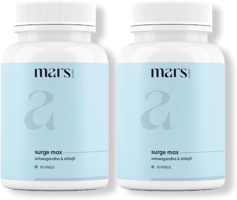 Mars Surgemax Natural Capsules with Shilajit & Safed Musli | Supports Energy, Strength & Immunity | for Active Lifestyle | 120 Capsules | Pack of 2