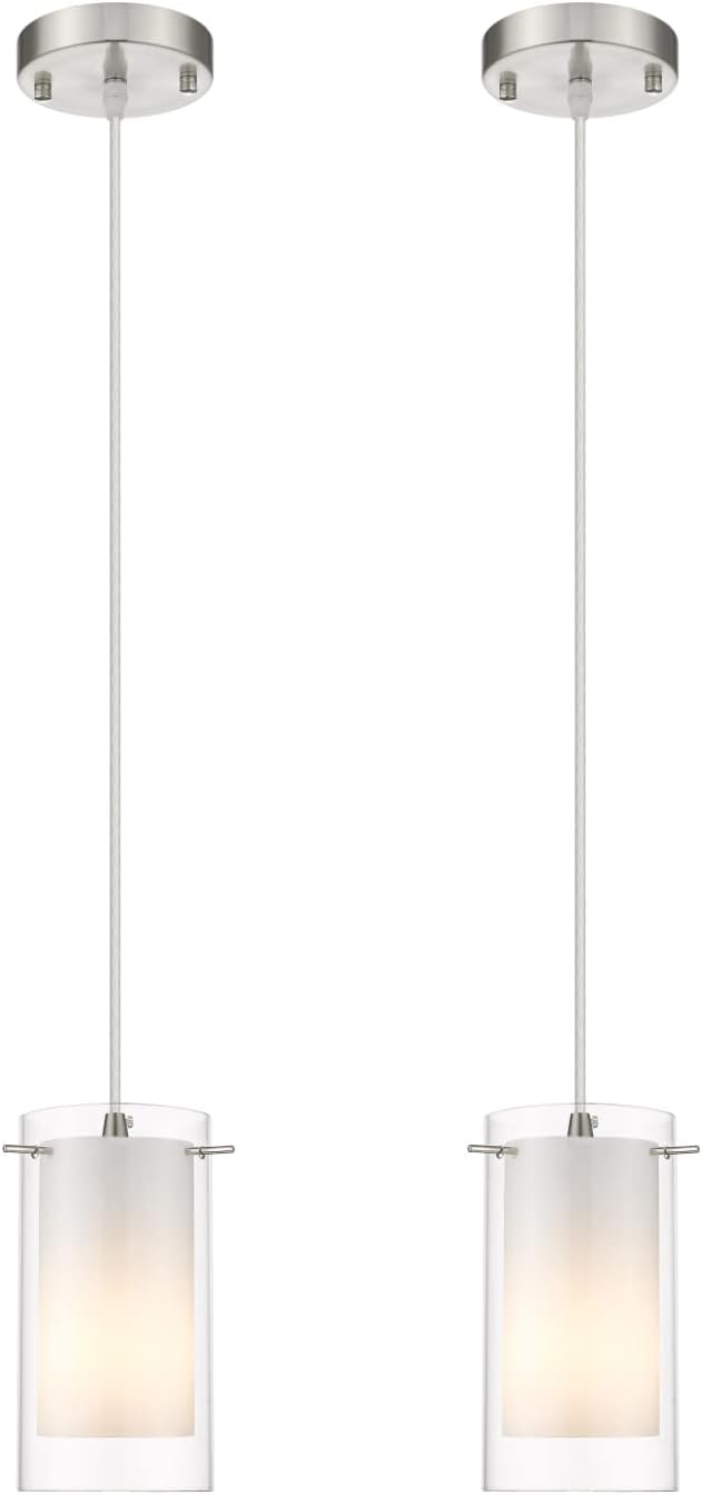 AKEZON Modern Glass Pendant Light 2 Pack, Adjustable Hanging Pendant Lighting Kitchen Lights Island Dining Room Bathroom Bar, Brushed Nickel Finish