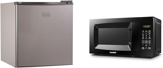 BLACK+DECKER BCRK17V Compact Refrigerator Energy Star Single Door Mini Fridge with Freezer & COMFEE' EM720CPL-PMB Countertop Microwave Oven with Sound On/Off, ECO Mode