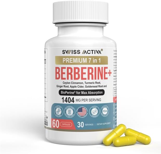 Swiss Activa+ Labs Organic Berberine 7-in-1 Supplement with Bioperine | Ceylon Cinnamon | Turmeric Root | Ginger Root | Apple Cider Vinegar | Metabolic & Digestive Support | 30-Days Supply