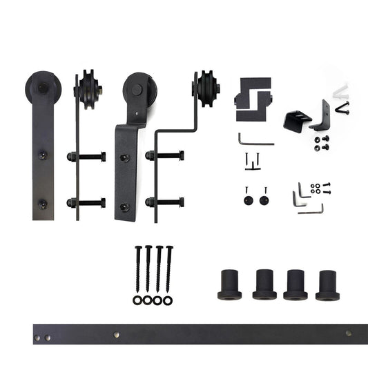 HOMACER 60-in Rustic Black Indoor I-strap Double Bypass Barn Door Hardware Kit ZT5TGH060C