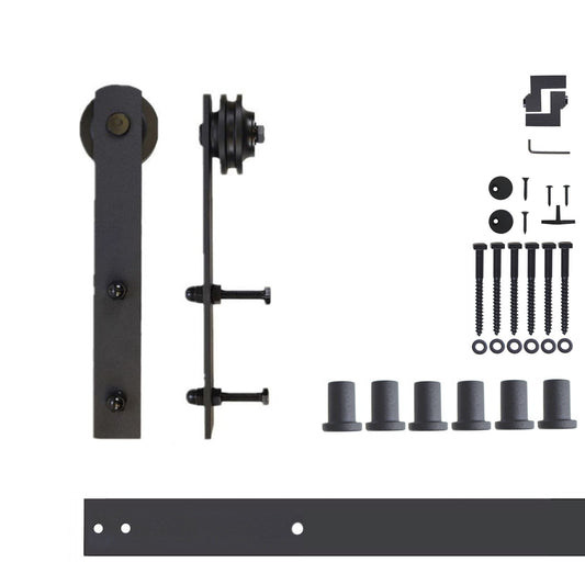 HOMACER 90-in Rustic Black Indoor I-strap Single Barn Door Hardware Kit ZT1TGH090C