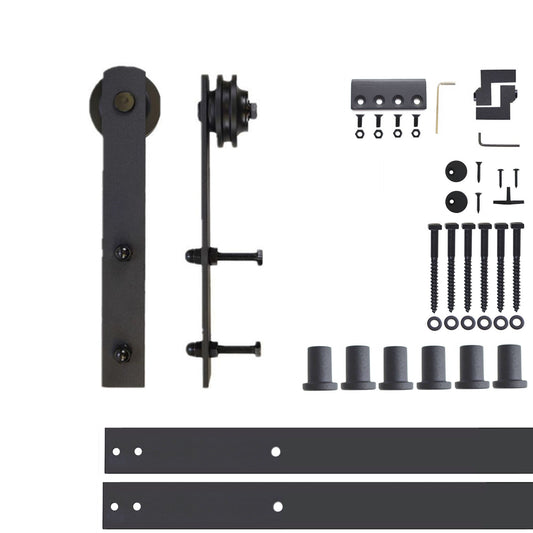 HOMACER 108-in Rustic Black Indoor I-strap Single Barn Door Hardware Kit ZT1TGH108C
