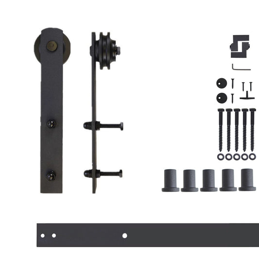 HOMACER 84-in Rustic Black Indoor I-strap Single Barn Door Hardware Kit ZT1TGH084C