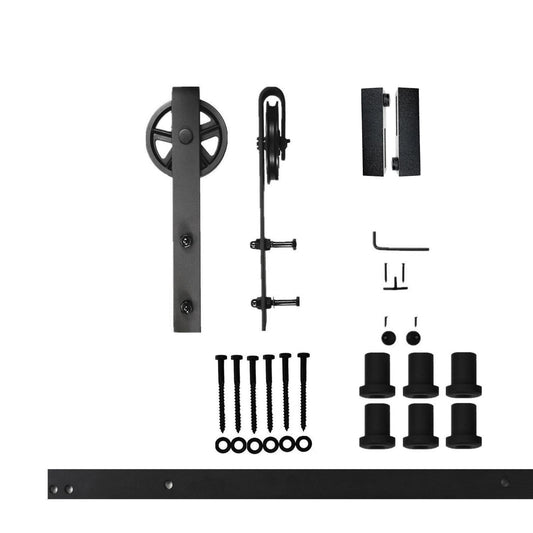 HOMACER 96-in Rustic Black Indoor Spoke Wheel Single Barn Door Kit HL1TGH096C