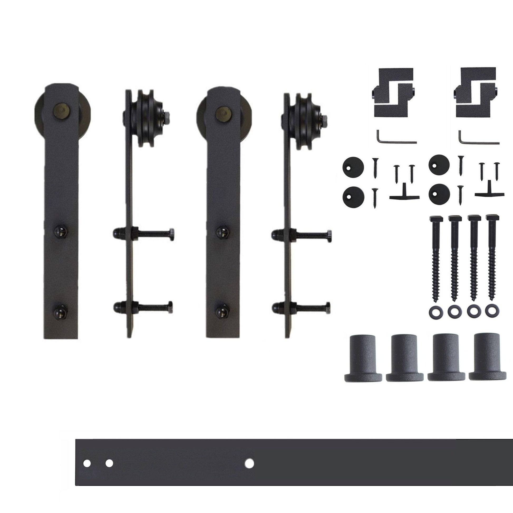HOMACER 66-in Rustic Black Indoor I-strap Double Barn Door Hardware Kit ZT2TGH066C