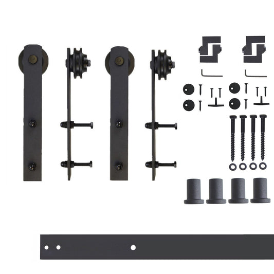 HOMACER 66-in Rustic Black Indoor I-strap Double Barn Door Hardware Kit ZT2TGH066C
