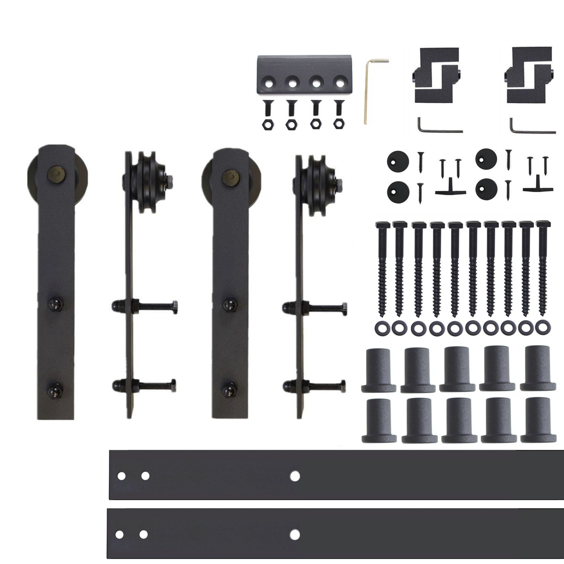 HOMACER 156-in Rustic Black Indoor I-strap Double Barn Door Hardware Kit ZT2TGH156C