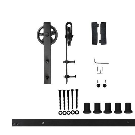 HOMACER 79-in Rustic Black Indoor Spoke Wheel Single Barn Door Hardware Kit HL1TGH079C