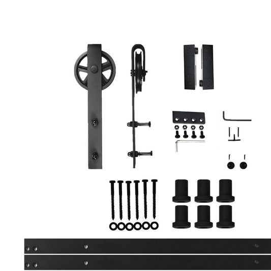 HOMACER 108-in Rustic Black Indoor Spoke Wheel Single Barn Door Hardware Kit HL1TGH108C