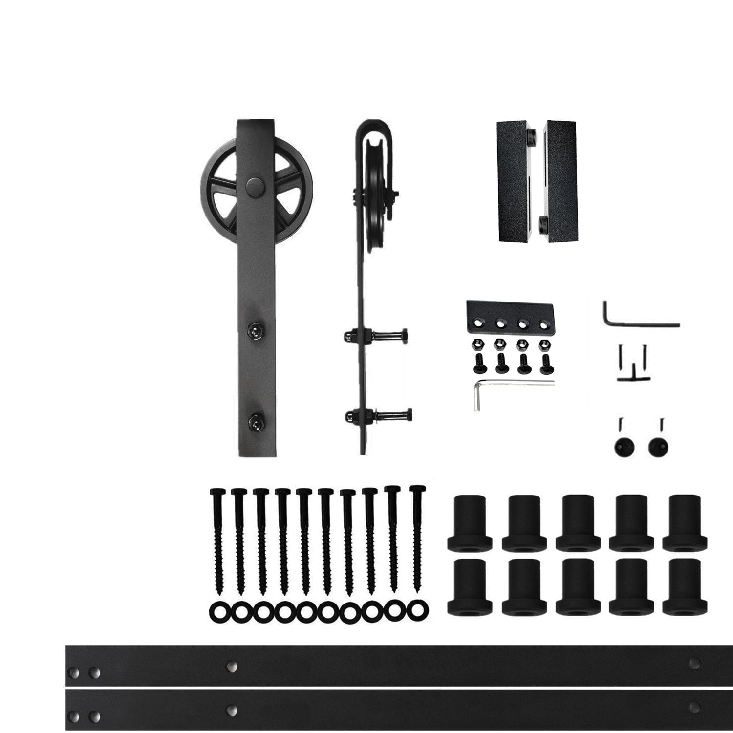 HOMACER 144-in Rustic Black Indoor Spoke Wheel Single Barn Door Hardware Kit HL1TGH144C