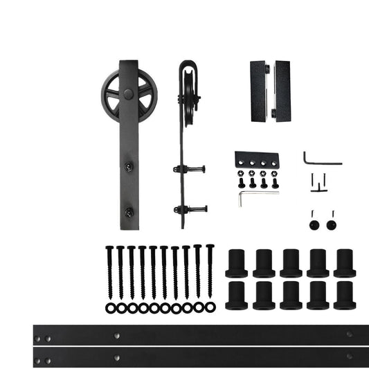 HOMACER 144-in Rustic Black Indoor Spoke Wheel Single Barn Door Hardware Kit HL1TGH144C
