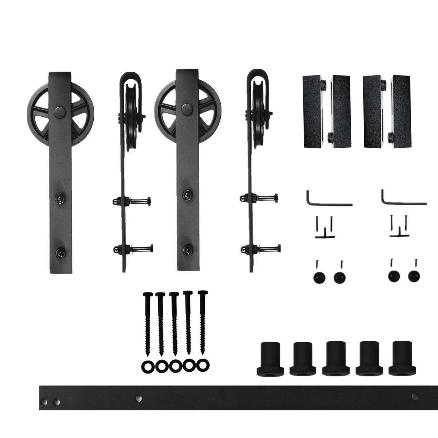 HOMACER 84-in Rustic Black Indoor Spoke Wheel Double Barn Door Kit HL2TGH084C