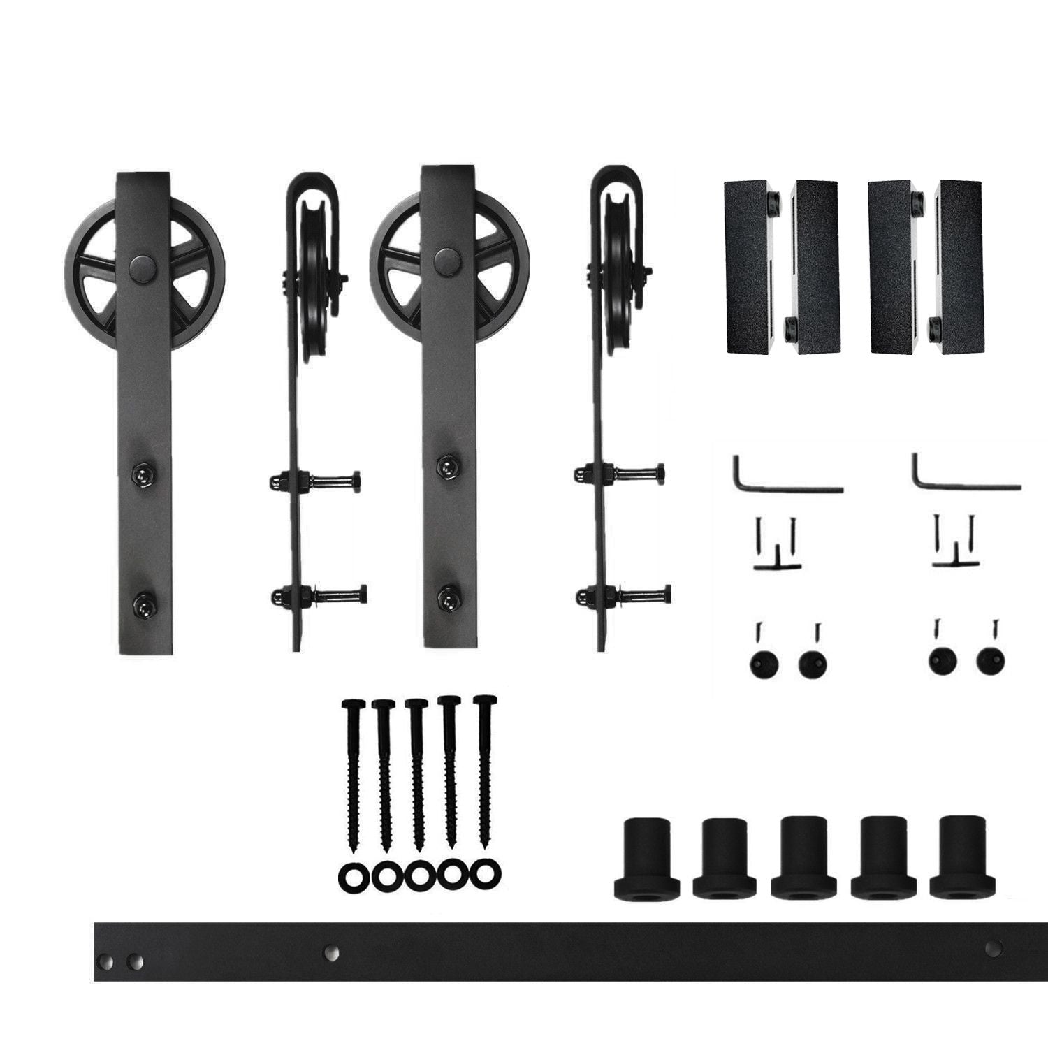 HOMACER 84-in Rustic Black Indoor Spoke Wheel Double Barn Door Kit HL2TGH084C