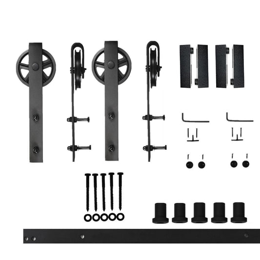 HOMACER 84-in Rustic Black Indoor Spoke Wheel Double Barn Door Kit HL2TGH084C
