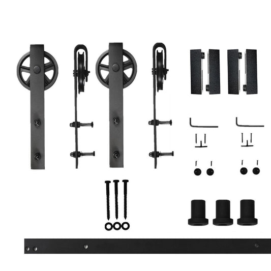 HOMACER 48-in Rustic Black Indoor Spoke Wheel Double Barn Door Kit HL2TGH048C