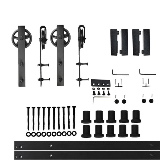 HOMACER 168-in Rustic Black Indoor Spoke Wheel Double Barn Door Hardware Kit HL2TGH168C