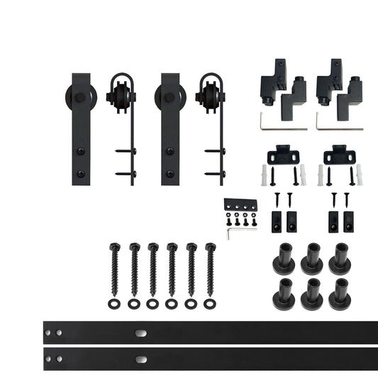 HOMACER 90-in Rustic Black Indoor J-strap Single Barn Door Hardware Kit YT2TGH090M