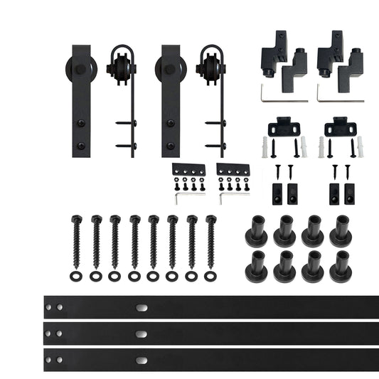 HOMACER 114-in Rustic Black Indoor J-strap Single Barn Door Hardware Kit YT2TGH114M