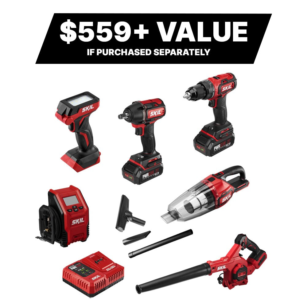 SKIL PWR CORE 20-volt 6-Tool Brushless Power Tool Combo Kit (2-Batteries Included and Charger Included) CB7489B-20