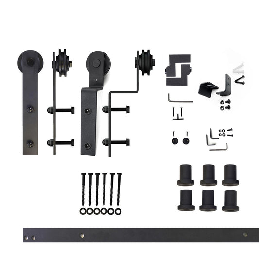 HOMACER 96-in Rustic Black Indoor I-strap Double Bypass Barn Door Hardware Kit ZT5TGH096C