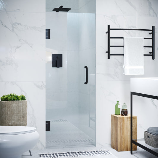 ANZZI Fellow Series Matte black 24-in W x 70-in H Frameless Clear Glass Hinged Shower door
