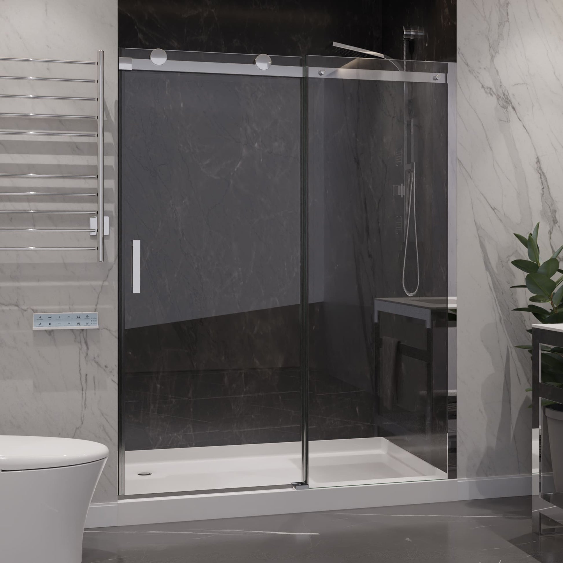 ANZZI Rhodes Polished chrome 60-in W x 76-in H Frameless Clear Glass Sliding Shower door