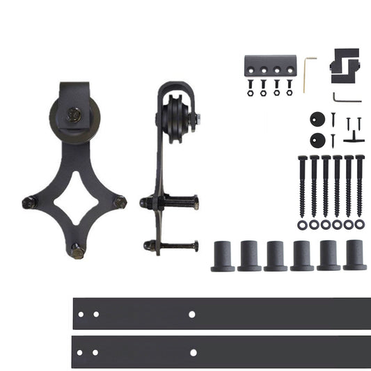 HOMACER 108-in Rustic Black Indoor Diamond Single Barn Door Hardware Kit LX1TGH108C