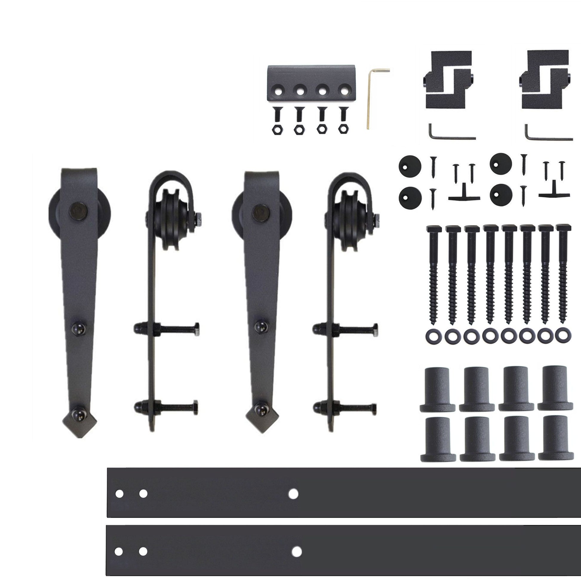 HOMACER 132-in Rustic Black Indoor Arrow Double Barn Door Hardware Kit JT2TGH132C