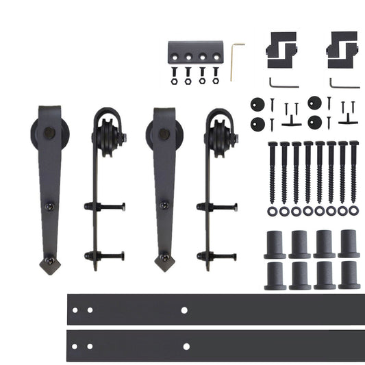 HOMACER 132-in Rustic Black Indoor Arrow Double Barn Door Hardware Kit JT2TGH132C