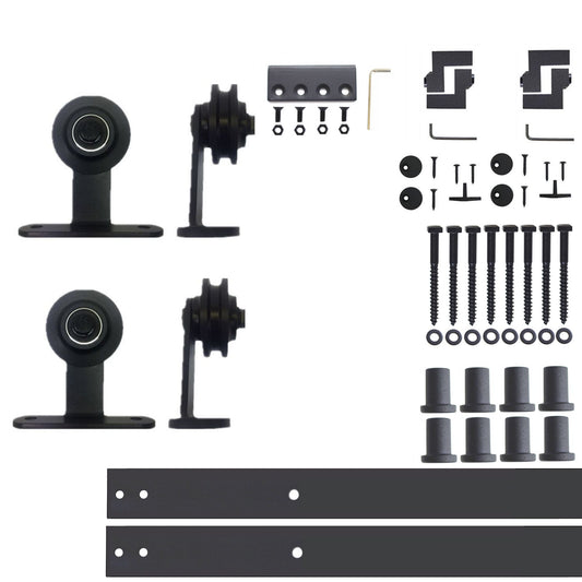 HOMACER 120-in Rustic Black Indoor Top Mount Double Barn Door Hardware Kit DZ2TGH120C