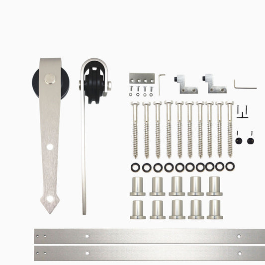 HOMACER 168-in Brushed Nickel Indoor Arrow Single Barn Door Hardware Kit JT1DNZ168C