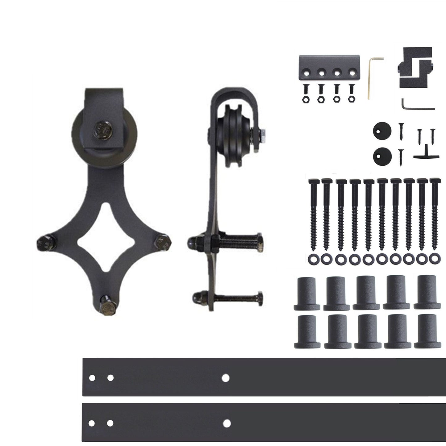 HOMACER 168-in Rustic Black Indoor Diamond Single Barn Door Hardware Kit LX1TGH168C