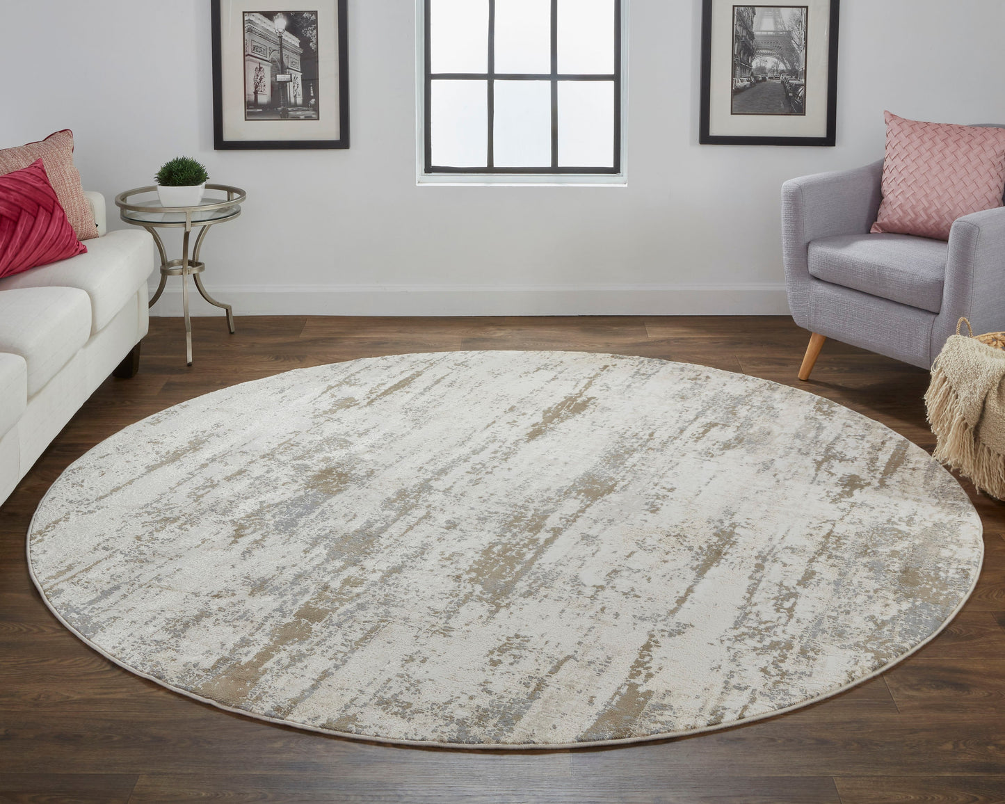Room Envy Parker 8 x 8 (ft) Loomed Ivory/Opal Gray Round Indoor Abstract Mid-Century Modern Area rug