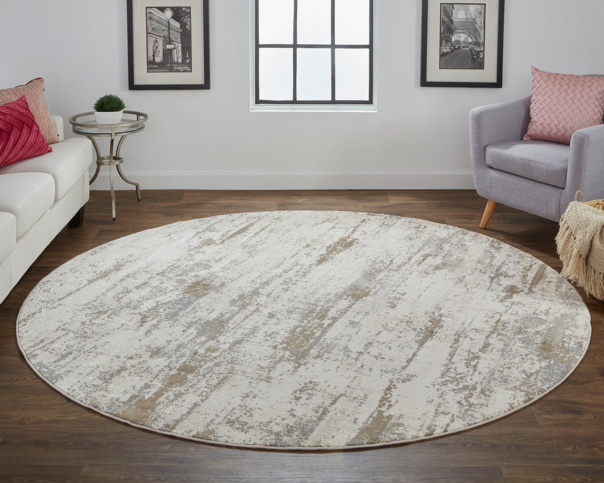 Room Envy Parker 8 x 8 (ft) Loomed Ivory/Opal Gray Round Indoor Abstract Mid-Century Modern Area rug