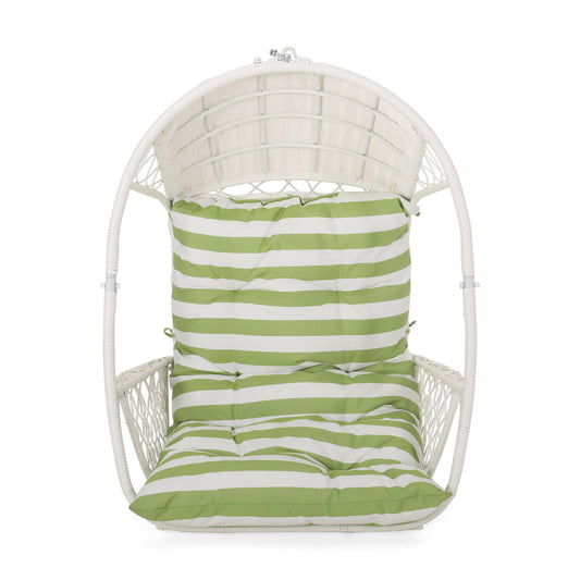Best Selling Home Decor Malia Rattan White and Green Iron Frame Hanging Conversation Chair with Multiple colors/finishes Cushioned Seat