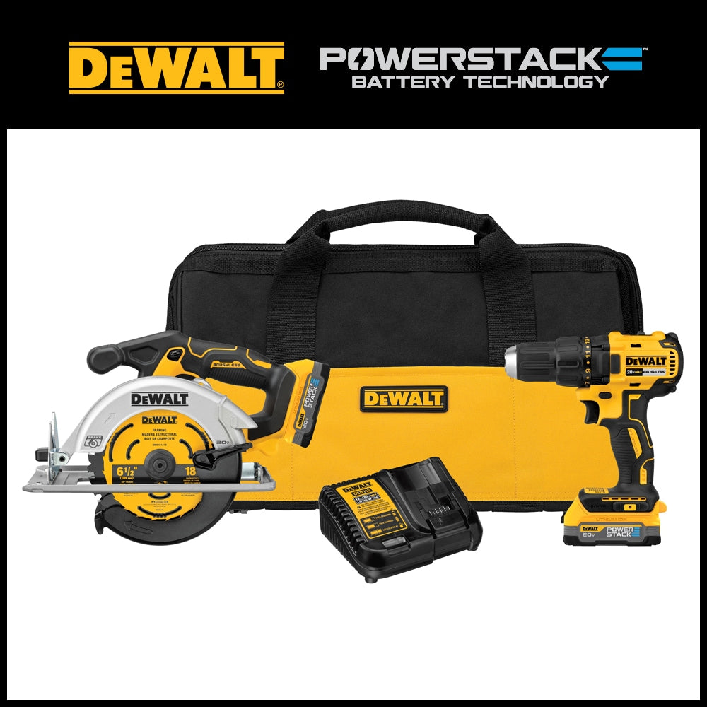 DEWALT 20V MAX Brushless Cordless Circular Saw and Drill Combo Kit with DEWALT POWERSTACK Compact Batteries DCK239E2