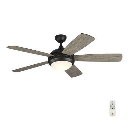 Generation Lighting Discus Dimmable 52-in Aged Pewter with Light Grey Weathered Oak Blades Integrated LED Indoor Smart Ceiling Fan with Light and Remote (5-Blade) 5DISM52AGPD
