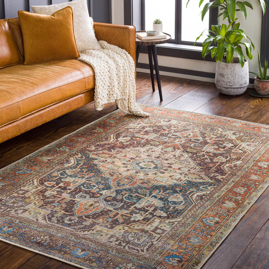 Livabliss Kemer 8 x 10 (ft) Flatweave Burnt Orange/Teal Rectangular Indoor Medallion Oriental Pet Friendly Area rug