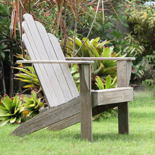 Cambridge Casual Heaton Weathered Gray Teak Wood Frame Stationary Adirondack Chair with Slat Seat