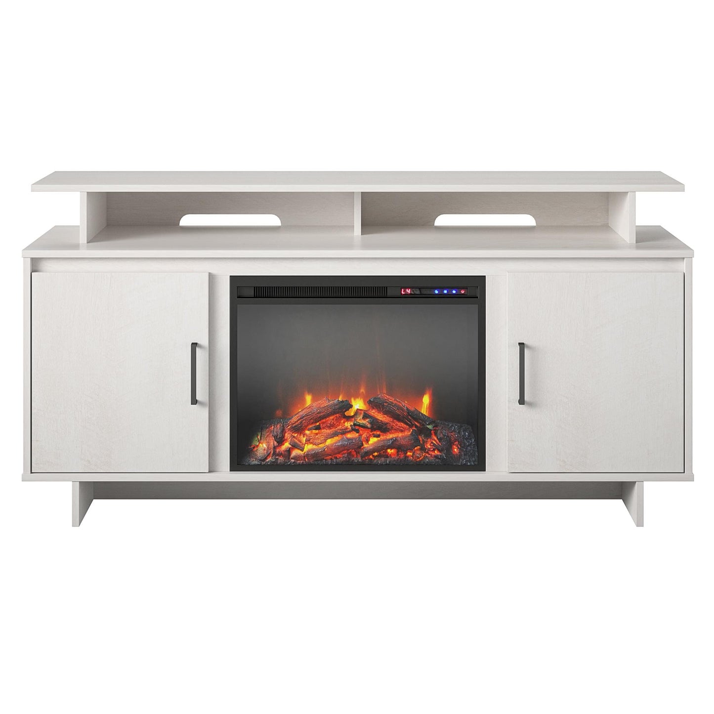 Ameriwood Home 59.61-in W Ivory Oak TV Stand with Fan-forced Electric Fireplace 6762341COM