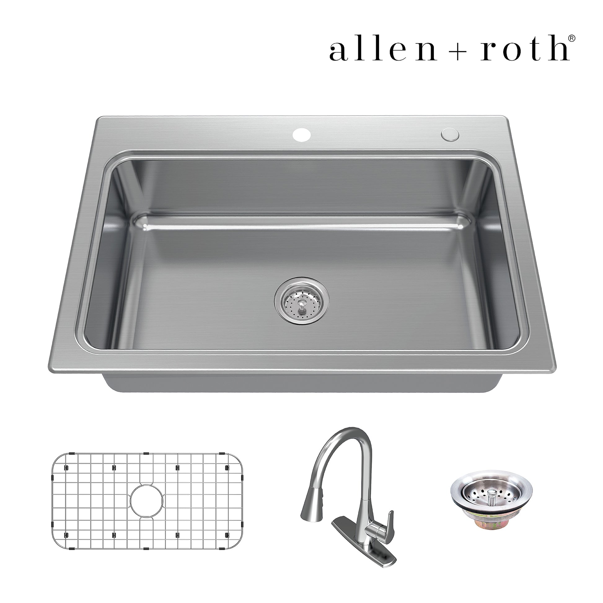 allen + roth Hoffman Dual-mount 33-in x 22-in Stainless steel Single bowl 18 -Gauge Kitchen Sink All-in-One Kit