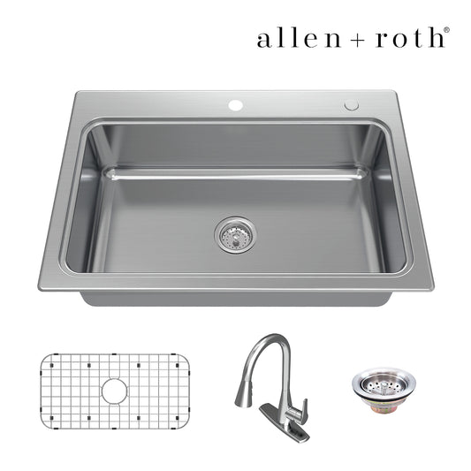 allen + roth Hoffman Dual-mount 33-in x 22-in Stainless steel Single bowl 18 -Gauge Kitchen Sink All-in-One Kit