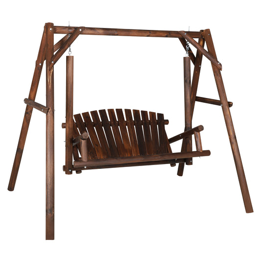 VEIKOUS Porch Swing with Stand 2 -person Rustic Wood Outdoor Swing